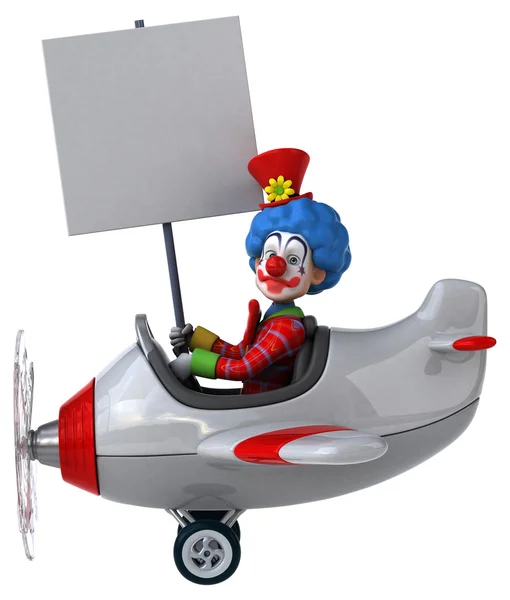 Divertente clown cartone animato in aereo — Foto Stock