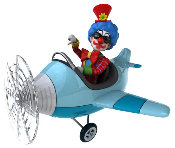 Divertente clown cartone animato in aereo — Foto Stock