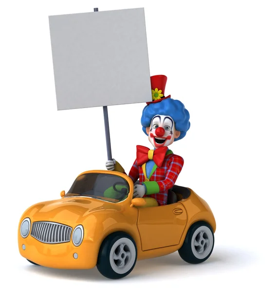 Divertido palhaço de desenho animado no carro — Fotografia de Stock