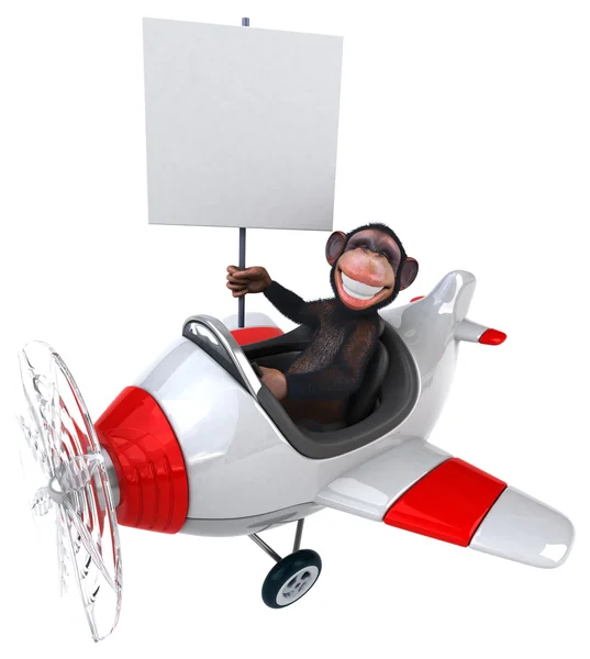 Divertido macaco dos desenhos animados no avião — Fotografia de Stock
