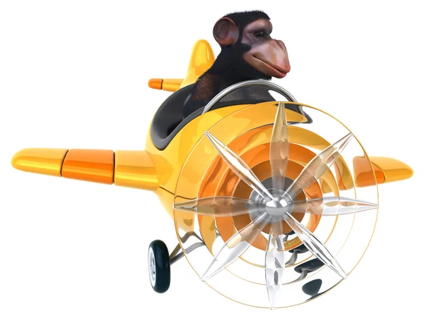 在飞机上有趣的卡通猴子 — 图库照片
