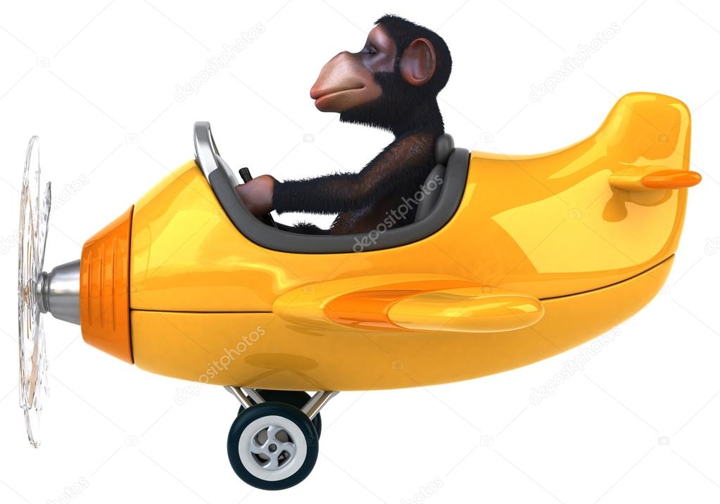 Fun cartoon monkey on airplane