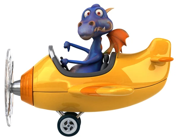 Fun cartoon dragon on airplane — Stock Photo, Image