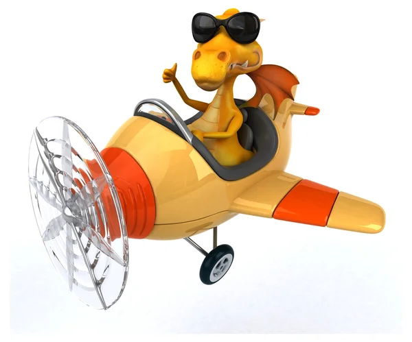 Fun cartoon dragon on airplane — Stock Photo, Image