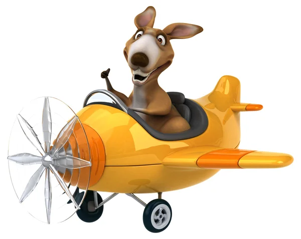 Leuke cartoon kangoeroe op vliegtuig — Stockfoto