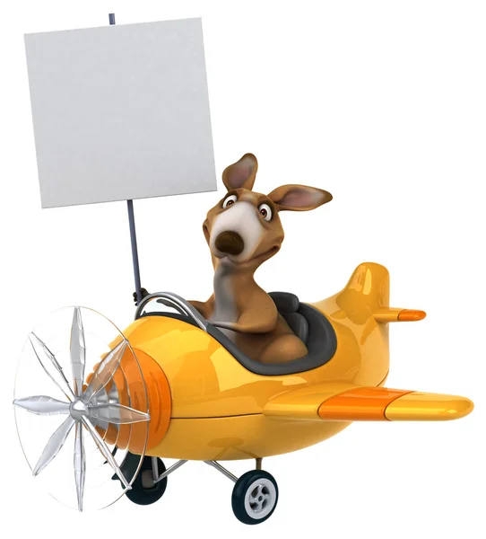 Amusant dessin animé kangourou sur avion — Photo