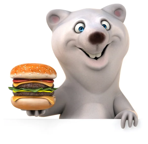 ハンバーガーと楽しいクマ — ストック写真