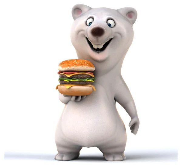 Burger ile eğlenceli ayı — Stok fotoğraf
