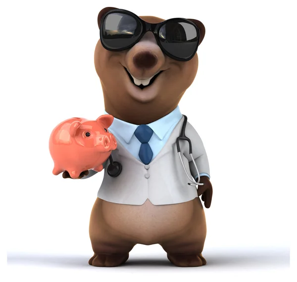 Divertido oso de dibujos animados con Piggybank —  Fotos de Stock
