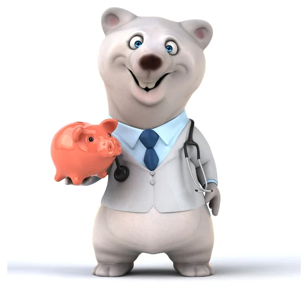 Divertido oso de dibujos animados con Piggybank — Foto de Stock