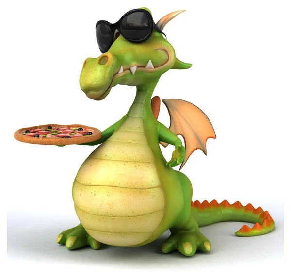 Spaß Cartoon Drache mit Pizza — Stockfoto