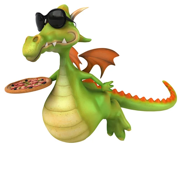 Leuke cartoon draak met pizza — Stockfoto