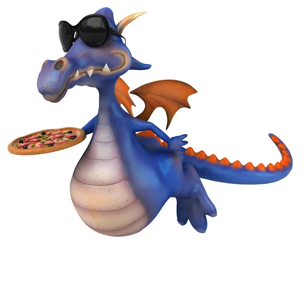 Fun cartoon dragon with pizza — Stock Photo, Image