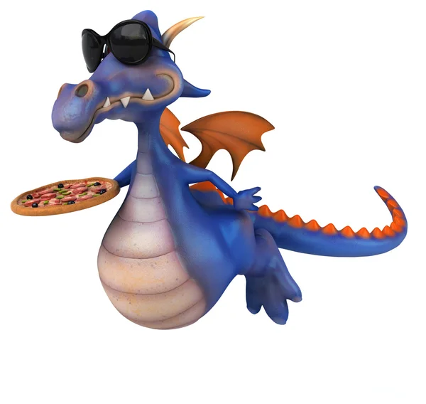 Pizza ile eğlenceli çizgi film dragon — Stok fotoğraf