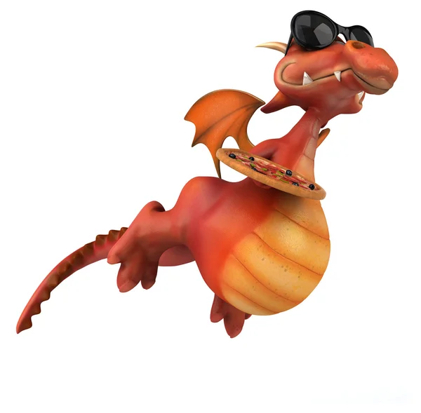 Fun cartoon dragon with pizza — Stock Photo, Image