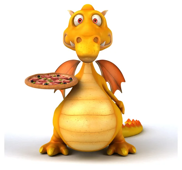 ピザと楽しい漫画ドラゴン — ストック写真
