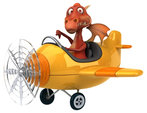 Divertido dragón de dibujos animados en el avión — Foto de Stock