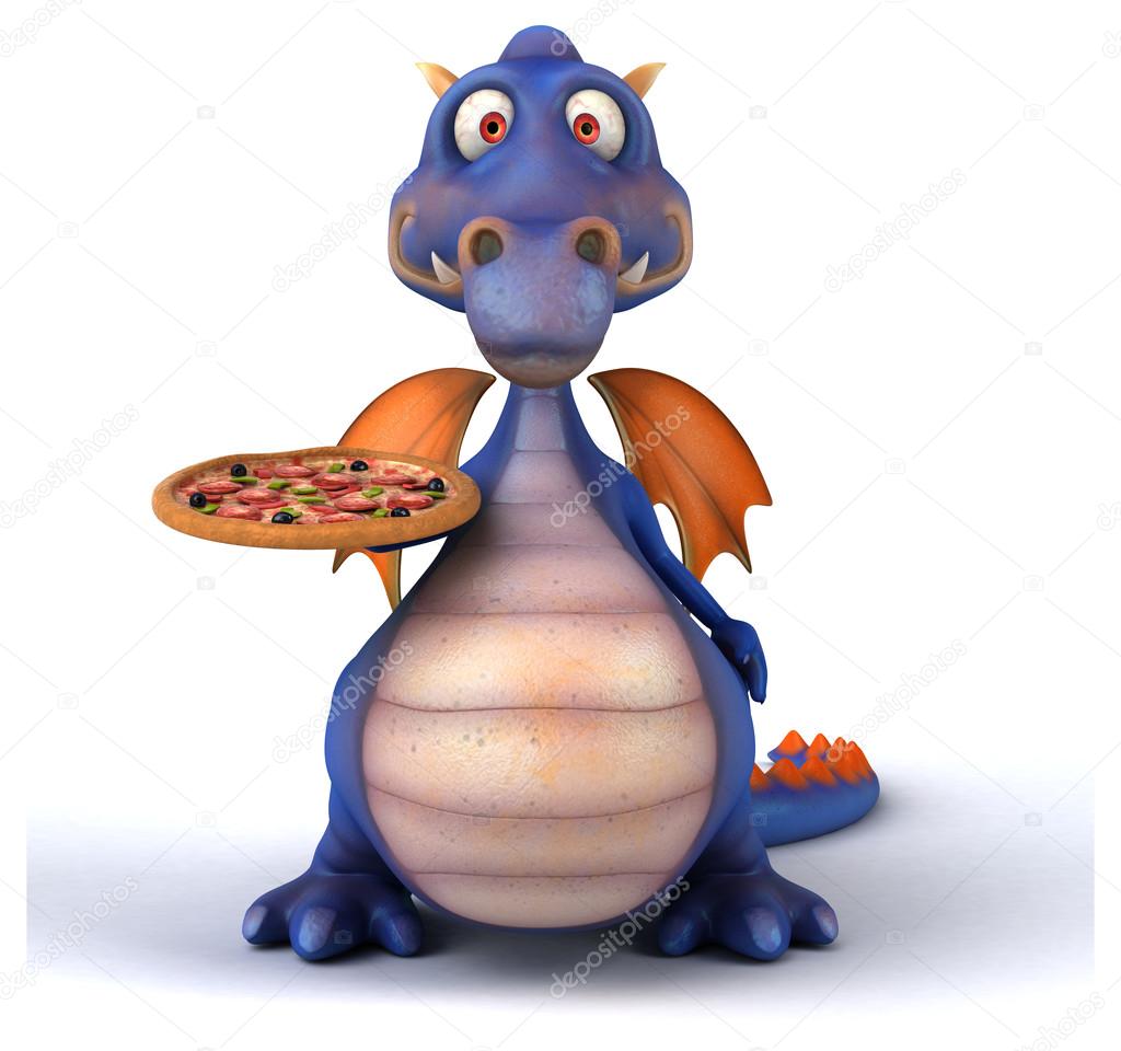 Fun cartoon dragon with pizza