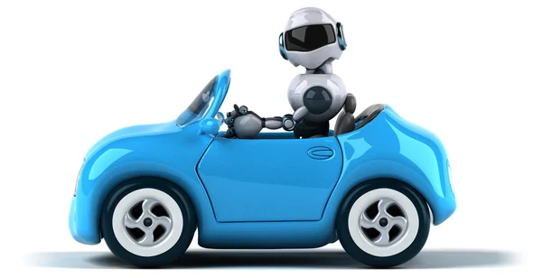 Robot de dibujos animados en el coche — Foto de Stock