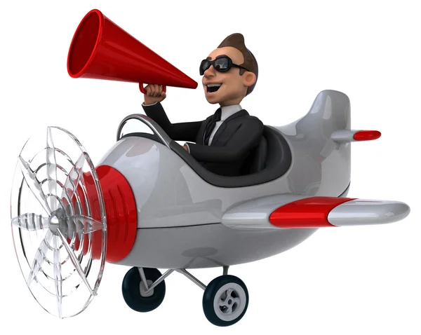 Divertido avión de dibujos animados con hombre de negocios — Foto de Stock