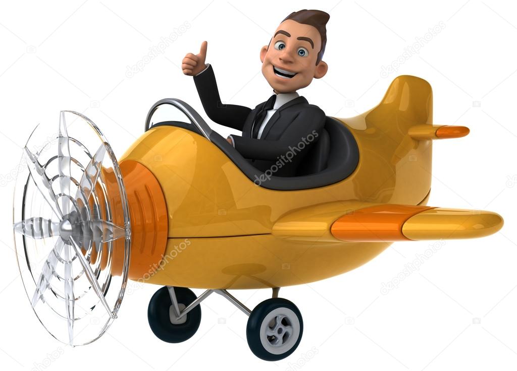 Fun cartoon plane with businessman