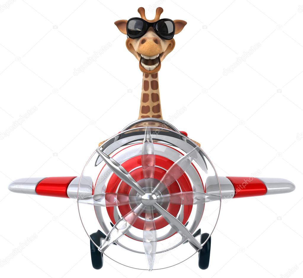 Funny giraffe in aeroplane