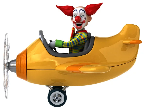 Fun cartoon clown on airplane — Stock Photo, Image