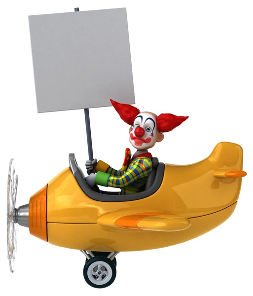 Divertente clown cartone animato in aereo — Foto Stock