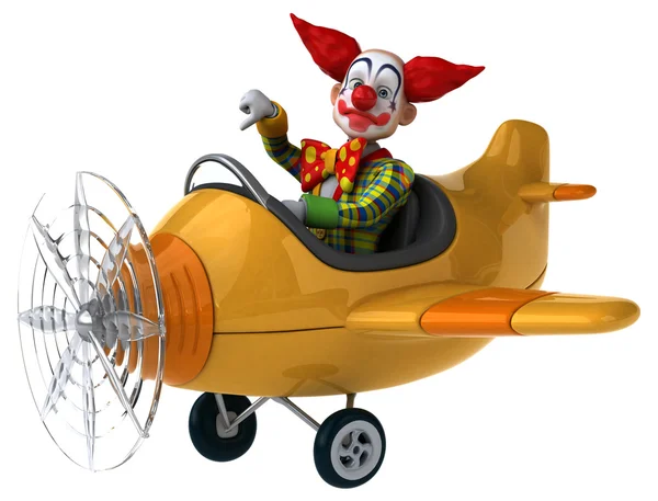 Divertente clown cartone animato in aereo — Foto Stock