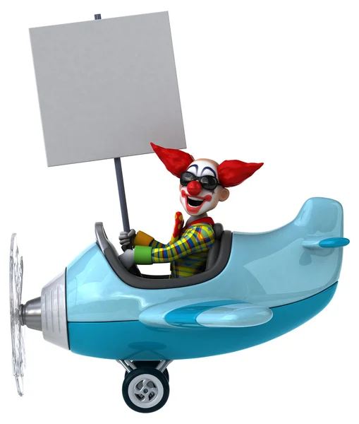 Divertente clown cartone animato in aereo — Foto Stock