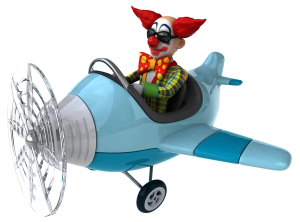 Divertente clown cartone animato in aereo — Foto Stock