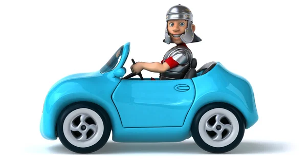 Zabawny rzymski żołnierz w samochodzie — Zdjęcie stockowe