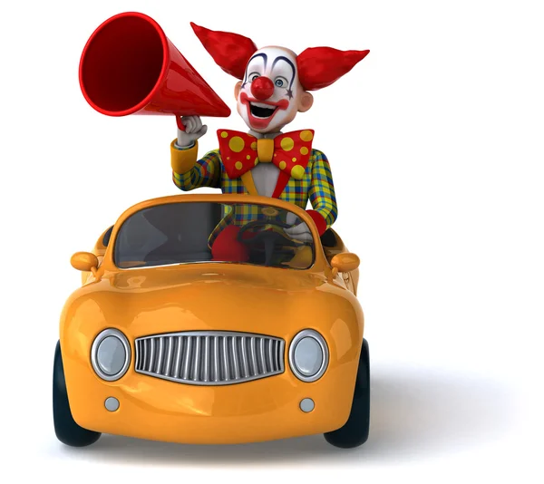 Divertente clown dei cartoni animati in auto — Foto Stock