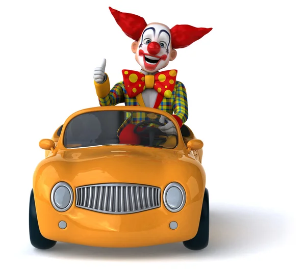 Fun cartoon clown in car — Stock Photo, Image