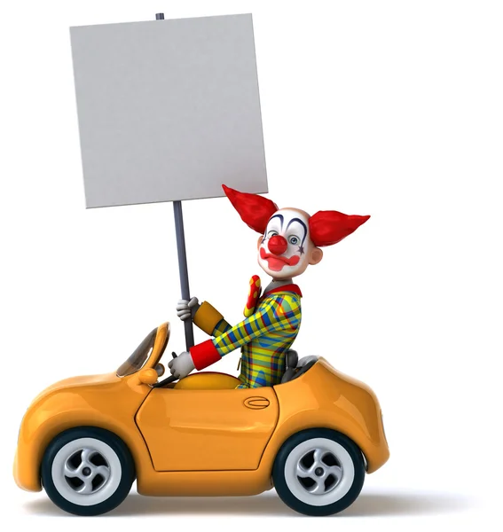 Divertente clown dei cartoni animati in auto — Foto Stock