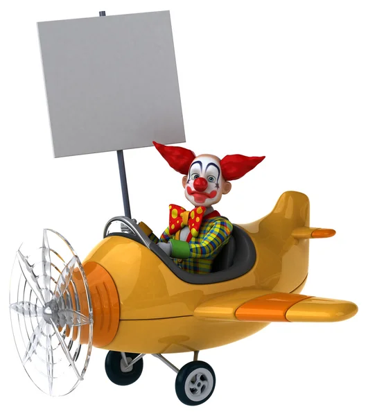 Divertente clown cartone animato in aereo — Foto Stock