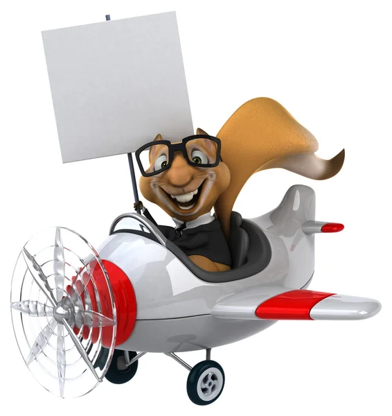 Esquilo de desenhos animados divertido no avião — Fotografia de Stock
