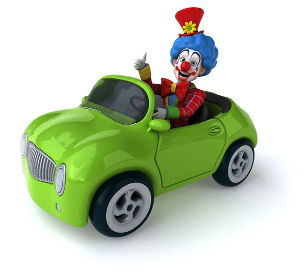 Divertente clown dei cartoni animati in auto — Foto Stock