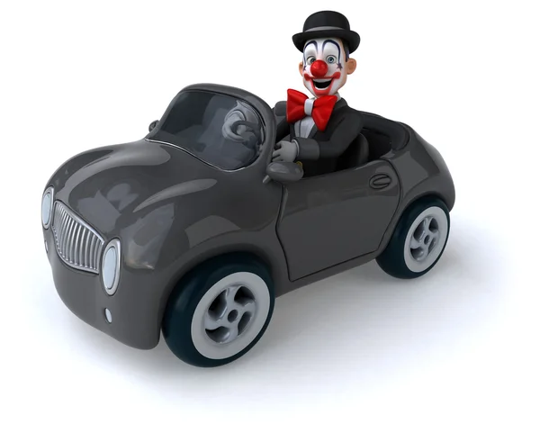 Fun cartoon clown in car — Stock Photo, Image