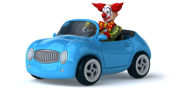 Divertido palhaço de desenho animado no carro — Fotografia de Stock