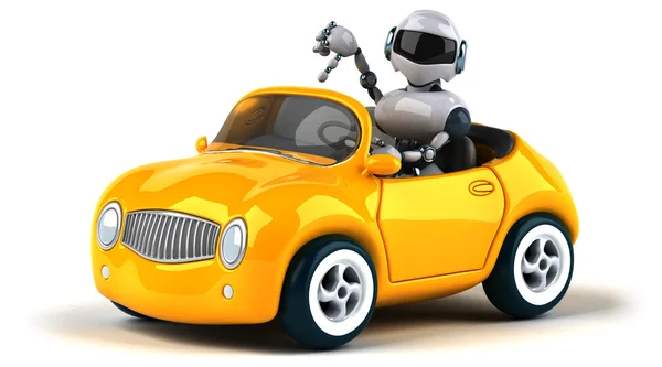 Robô dos desenhos animados e carro — Fotografia de Stock