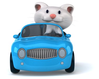 Bir araba içinde eğlenceli çizgi film kedi