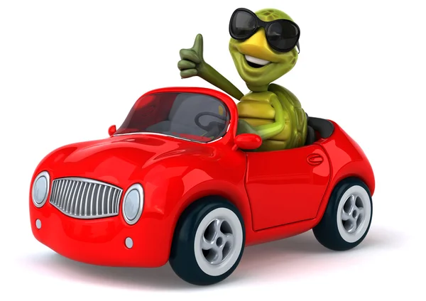 Divertida tortuga de dibujos animados en un coche —  Fotos de Stock