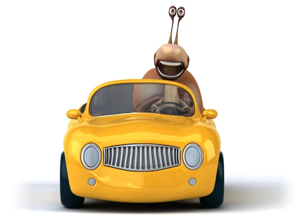 Funny snail in car — Stock Photo, Image