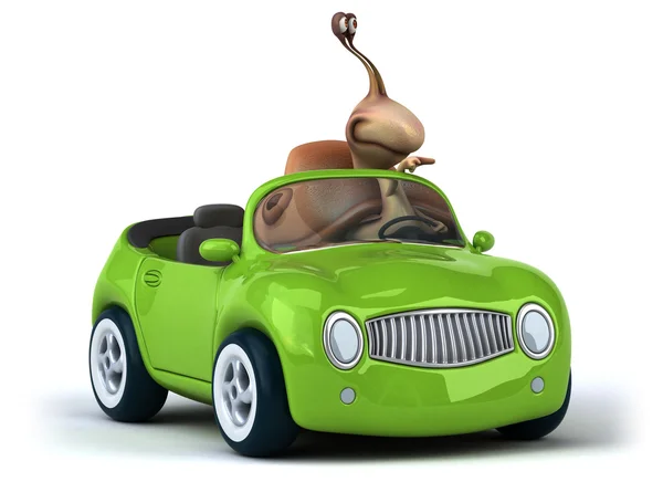 Funny snail in car — Stock Photo, Image