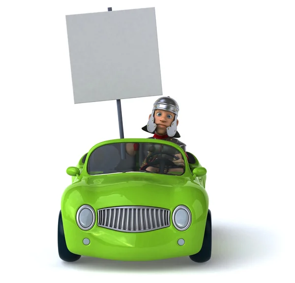 Lustiger römischer Soldat im Auto — Stockfoto