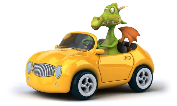 Spaß Cartoon Drache im Auto — Stockfoto