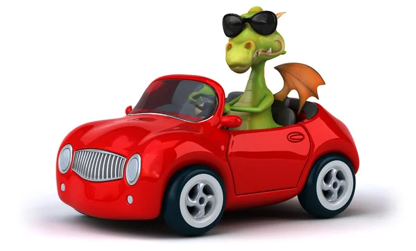 Spaß Cartoon Drache im Auto — Stockfoto