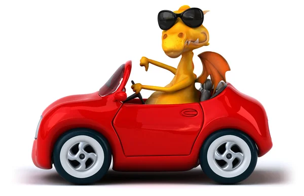 Zábavné kreslené drak v autě — Stock fotografie