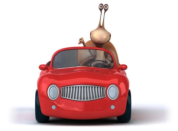 Funny snail in car — Stock Photo, Image